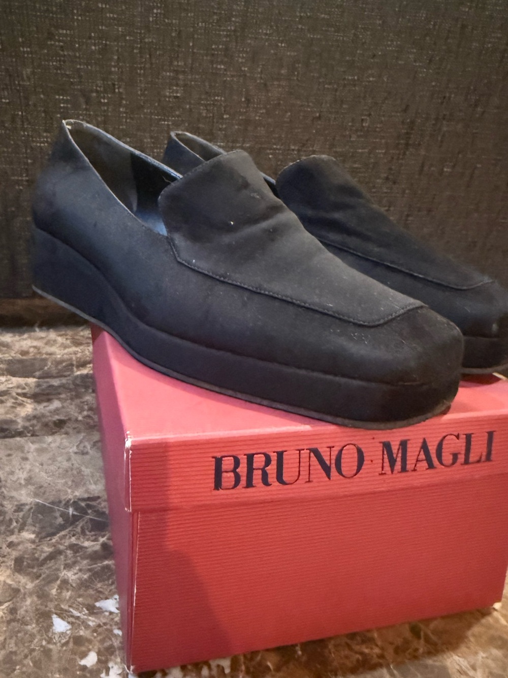 Bruno Magli. Vintage Black Suede Loafers (with box). Size 36.5.